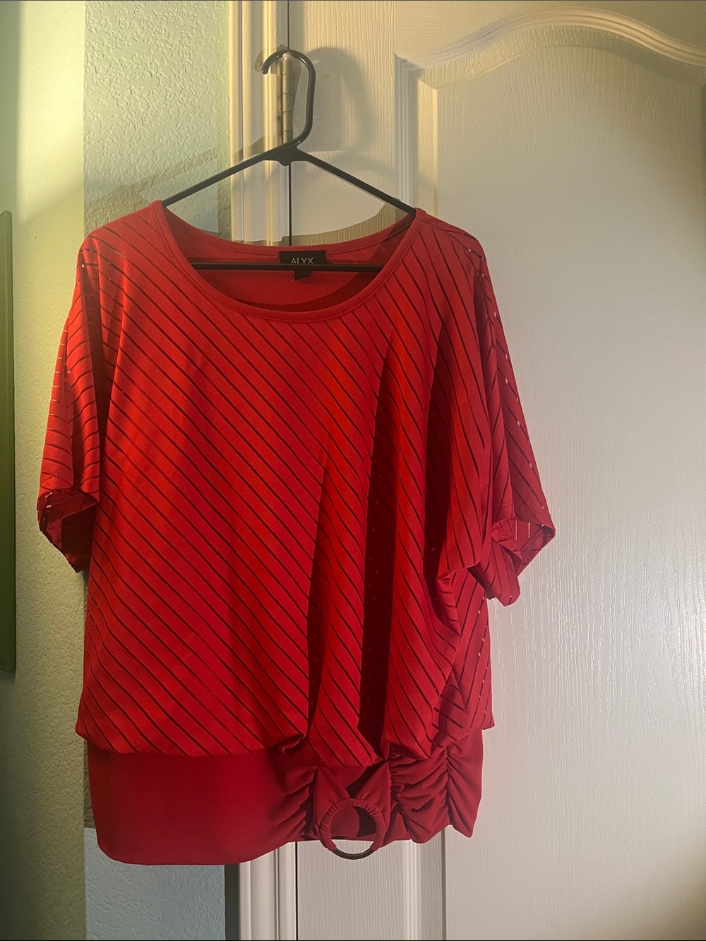 ALYX Red Striped Short Sleeve Tunic with Ring Detail
